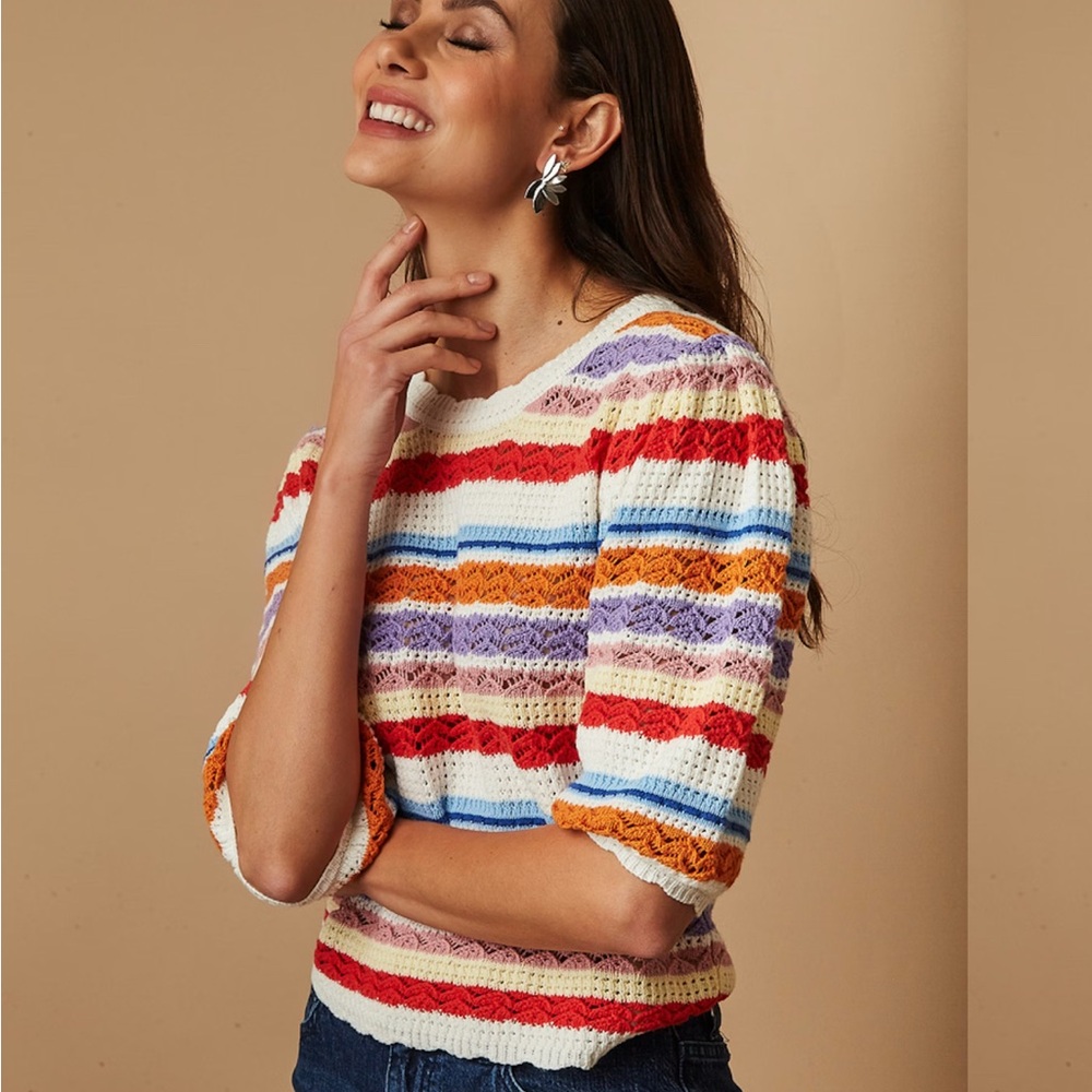 NWOT SUNCOO Pull Panaca multicolor striped knit puff sweeter size M